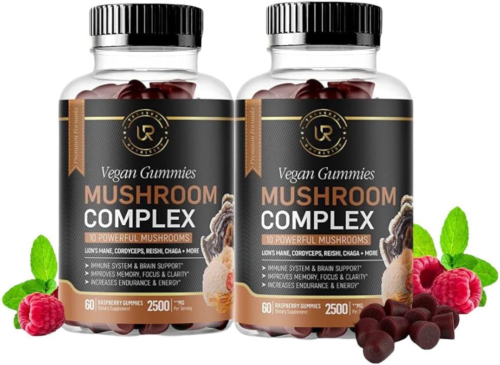 Mushroom Gummies ← 10 Mushroom Suplemento TENIDO 2 pack ANTE Turquía Tail, Chaga, Reishi, Cordyceps &amp; Lions Mane Organic Mushroom Extractos, Nootropic Brain Booster for Focus, Memory, Clarity, Energy ¦ 120ct