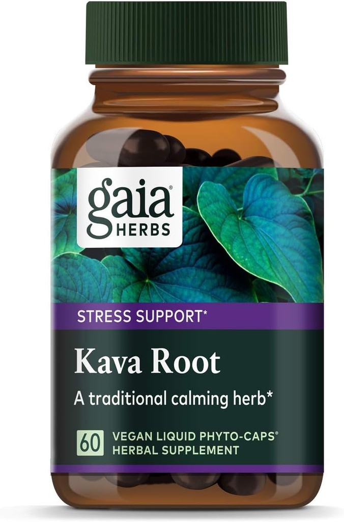 Gaia Herbs Kava Kava Root, Vegan Liquid Capsules, 60 Conde - Apoya Equilibrio Emocional, Calma & Relajación, Potencia garantizada 75mg Active Kavalactones