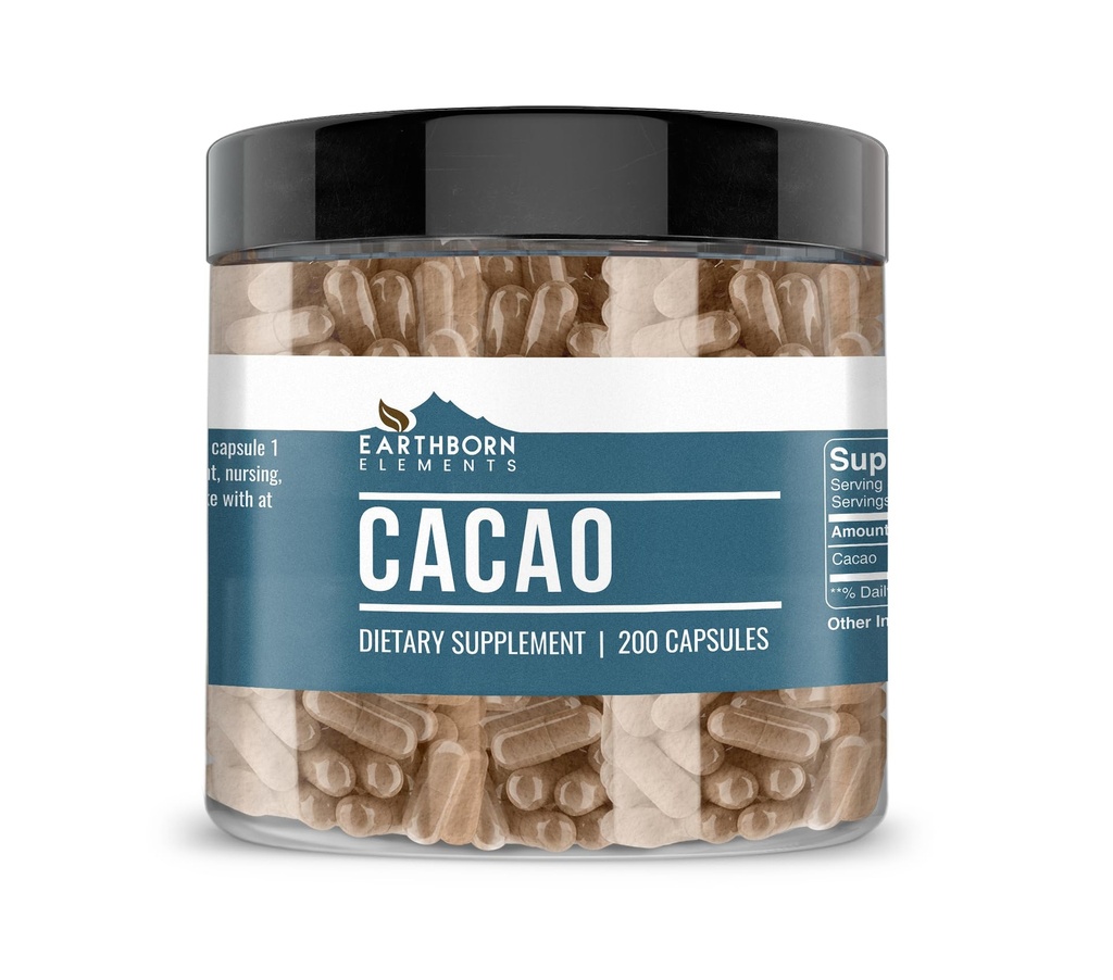 Elementos tercos Cacao (Cocoa) 200 cápsulas, puras " no diluidas, sin aditivos