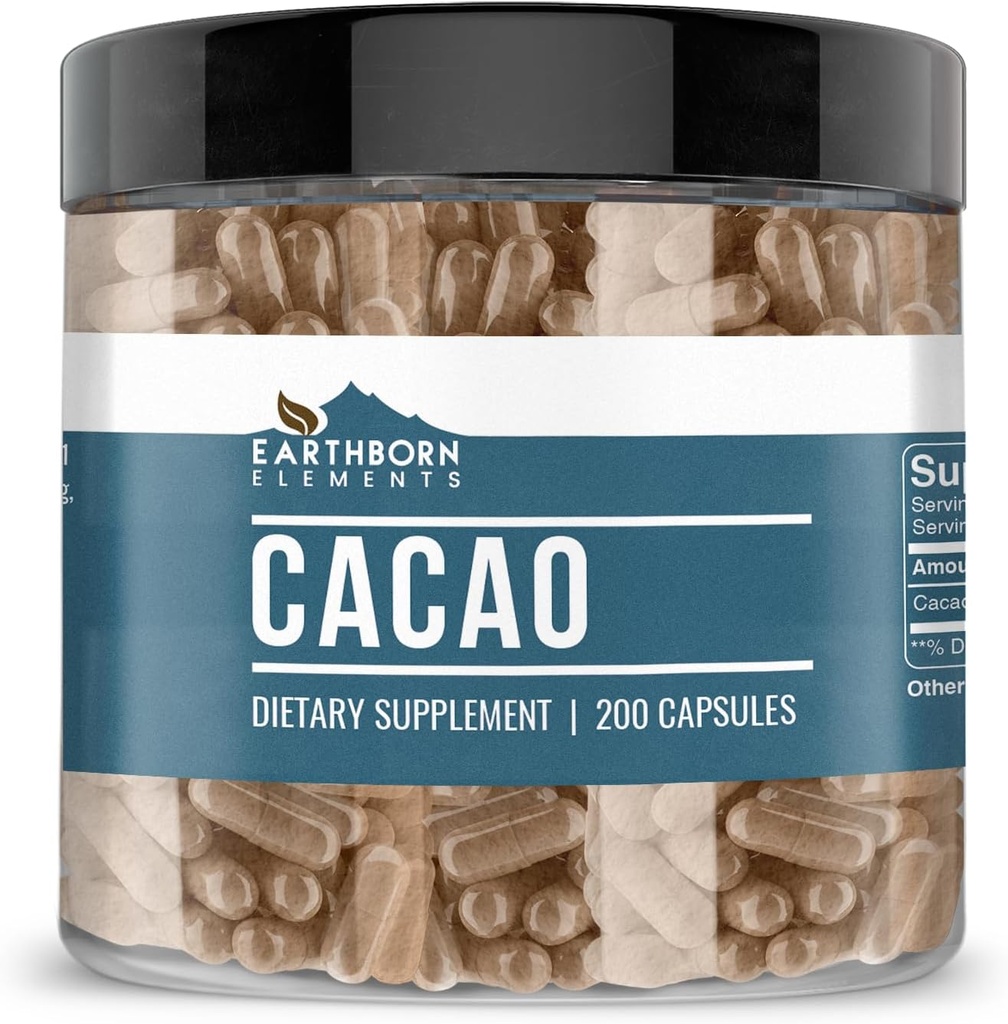 Elementos tercos Cacao (Cocoa) 200 cápsulas, puras " no diluidas, sin aditivos