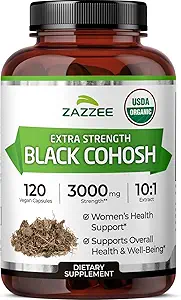 Zazzee USDA Organic Black Cohosh 10:1 Extract, 3000 mg Strength, 120 Vegan Capsules, 4 Month Supply, Standardized y Concentrated 10X Extract, 100% Vegetarian, All-Natural, Non-GMO, Made in The USA