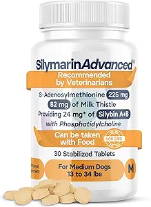 Suplemento de salud del hígado para perros medianos - Cartel de leche para perros Apoyo del hígado con S-Adenosilmetionina (Same) " Silybin - 30 Tablets