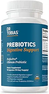 Dr. Tobias Prebiotics Digestive Support, Advanced Prebiotic Supplement for Gut Health, Immune Function " Boost for Probiotics for Women ' Men, Vegan, Non-GMO, 90 Capsules, 90 Servings