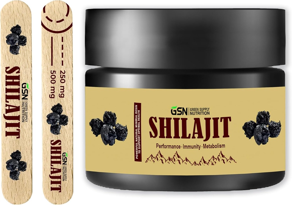 Green Supply Organic Shilajit Resin 30g: Pure Himalayan Blend with 85+ Trace Minerals " Fulvic Acid - 600mg Potencia máxima para energía Boost and Immune Support, 50 Servings