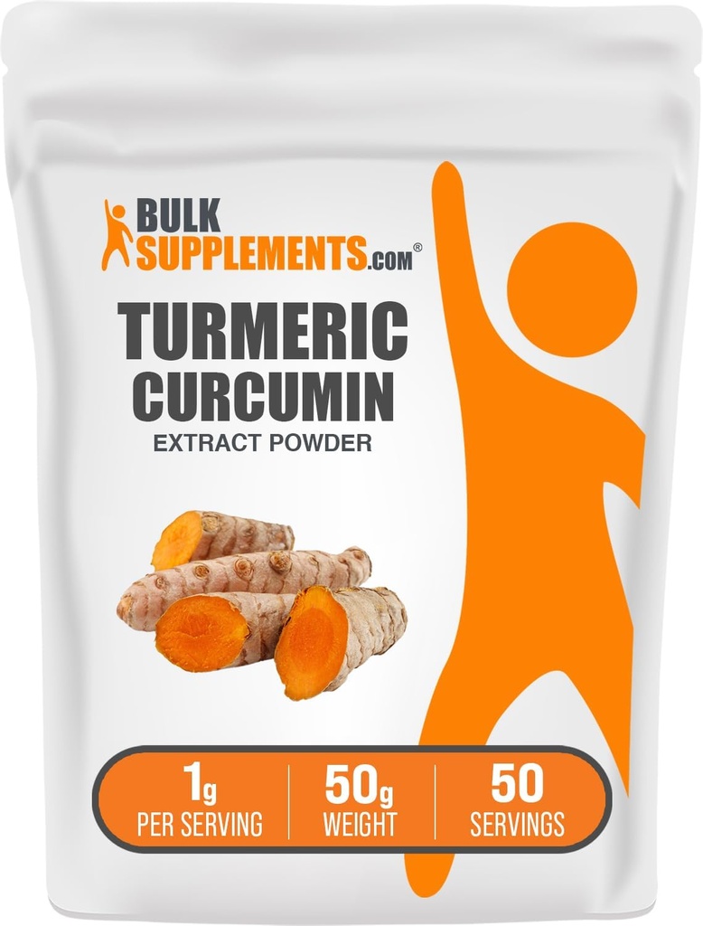 BulkSupplements.com Turmeric Extract Powder - de Turmeric Root, Curcumin Supplements, Turmeric Curcumin Powder - Gluten Free, 1g por Serving, 50g (1.8 oz) (Pack of 1)