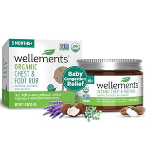 Wellements Organic Baby Chest & Foot Rub for 3 Months+ (1.8 Fl Oz) Silencio Soothes & Comforts ← Alivio de la congestión de bebés* con Eucalyptus y Lavender ← Libre de Petróleo, Menthol y Fragancia Artificial
