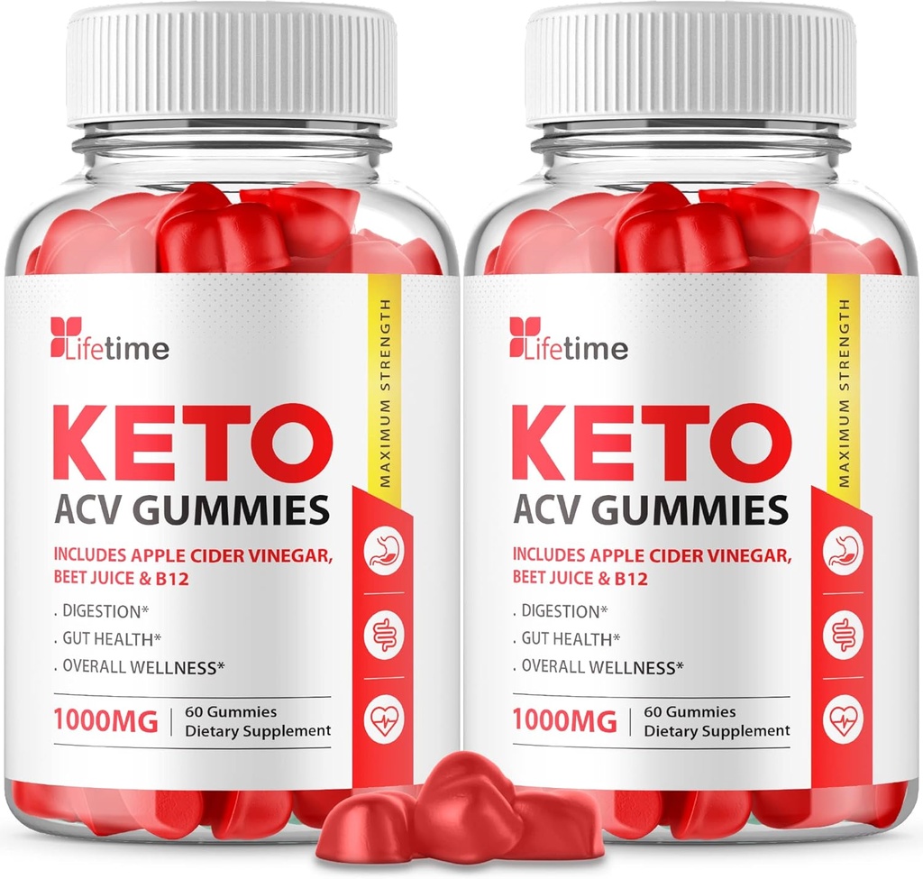 (2 Pack) Lifetime Keto Plus ACV Gummies - Fórmula Oficial, Vegan, Non GMO - Lifetime Keto acc Gummies, Life Time Keto Gummies with Apple Cider Vinegar, Vitamina B12, Pomegranate Juice (120 Gummies)