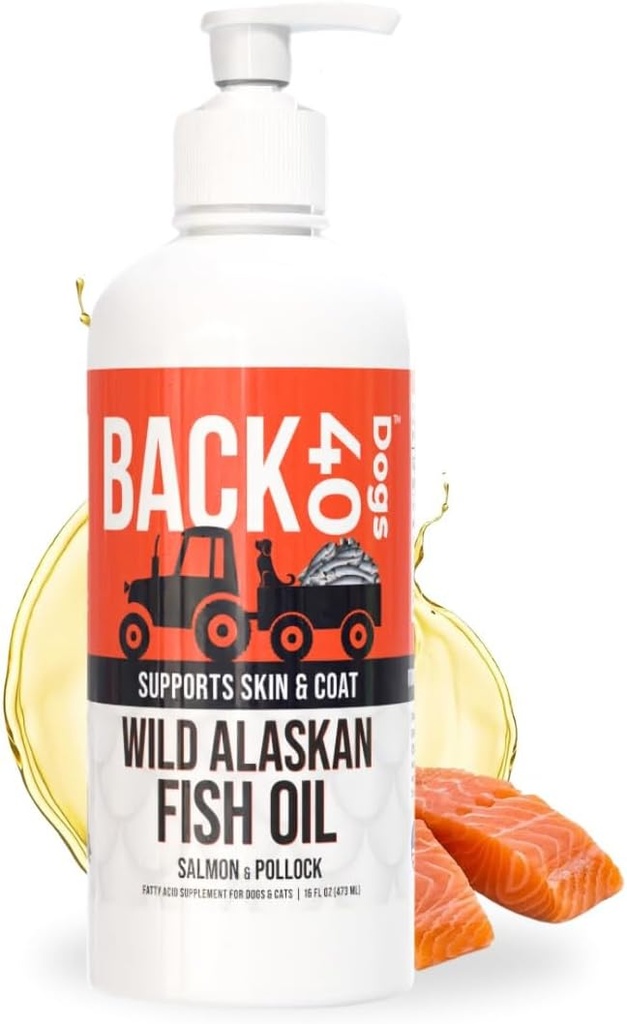 Black 40 perros Wild Alaskan Fish Oil for Dogs, Skin and Coat Supplement for Dogs & Cats, Omega-3-Rich Salmon and Pollock Oil, EPA & DHA Dog Salmon Oil for Brain, Heart, and Joints 16 fl oz (473 ml)