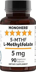 MONOHERB L-Methylfolate 5-MTHF 5 mg - 90 cápsulas vegetarianas - Metil Folate Suplemento