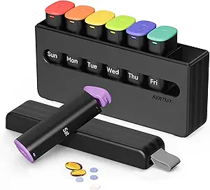 Organizador semanal de píldoras 2 veces al día - Am Pm Pill Box 7 Día, Gran Twice Caja de píldoras para medicamentos diarios, vitaminas, aceites de pescado, suplementos Portable Week Pill Holder Container, Opaque Black