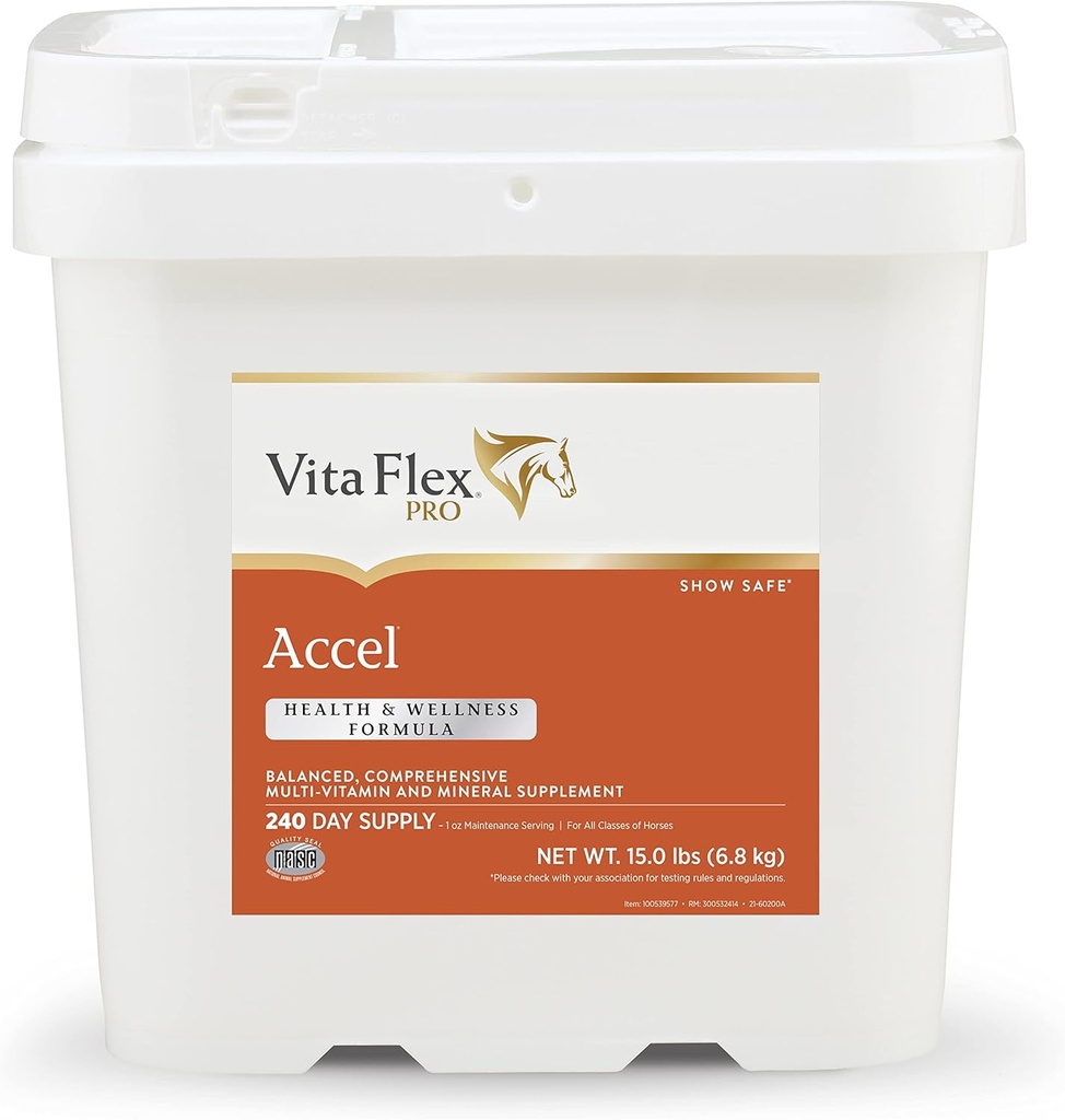 Vita Flex Pro Accel Health &amp; Wellness Fórmula, Suplemento de caballo, 15 libras, 240 días de suministro