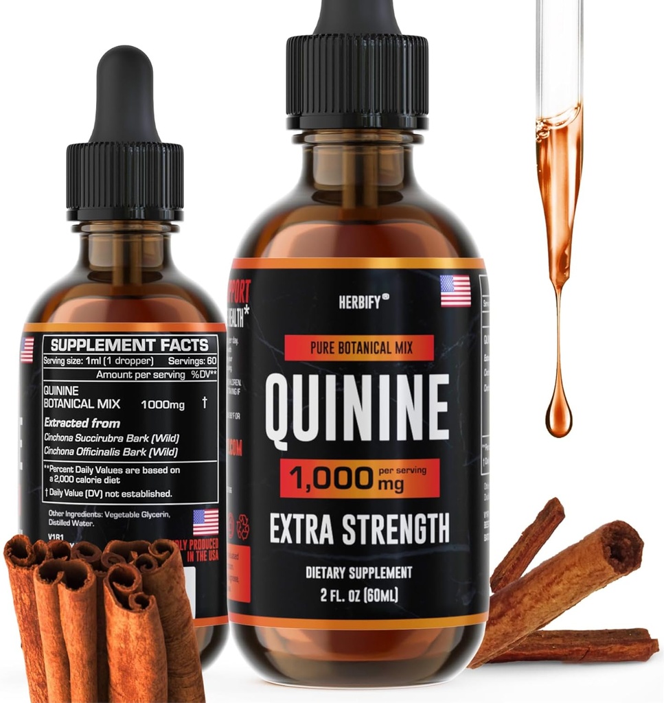 HERBIFY Quinine Tincture - Quinine Liquid Extract for Healthy Digestion & Leg Cramp - Quinine Cinchona Supplement for Better Absorption - US Made Product - for Men &amp; Women 2oz (60ml)