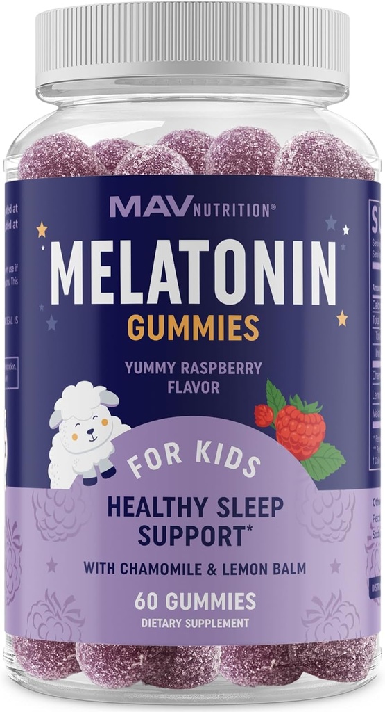 Melatonin Gummies for Kids ← 0,5mg Per Gummy ← Gentle Rest Support for Children Ages 2+ ← Ayuda para el descanso a bajo nivel para los niños ← con Lemon Balm &amp; Chamomile ← Non-GMO, Third-Party Tested 60ct