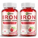 ZHPHK Iron Supplement Gummies for Women, Men & Kids, 65mg Iron & 250mg Vitamin C per Serving - Healthy Blood, Energy & Immune Support Iron Vitamin Gummy with Folate, 2 Pack