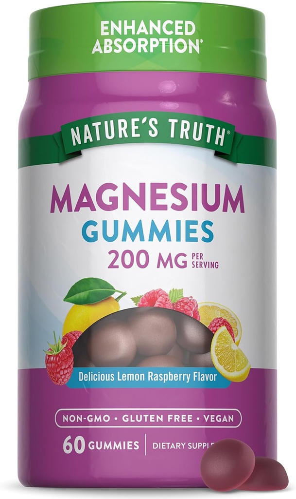 La verdad de la naturaleza Magnesium Gummies for Adults TEN 200mg ANTE 60 Conde ← Vegan, No Gluten Suplemento gratuito TENIDO Absorción Mejorada Citrato de Magnesio