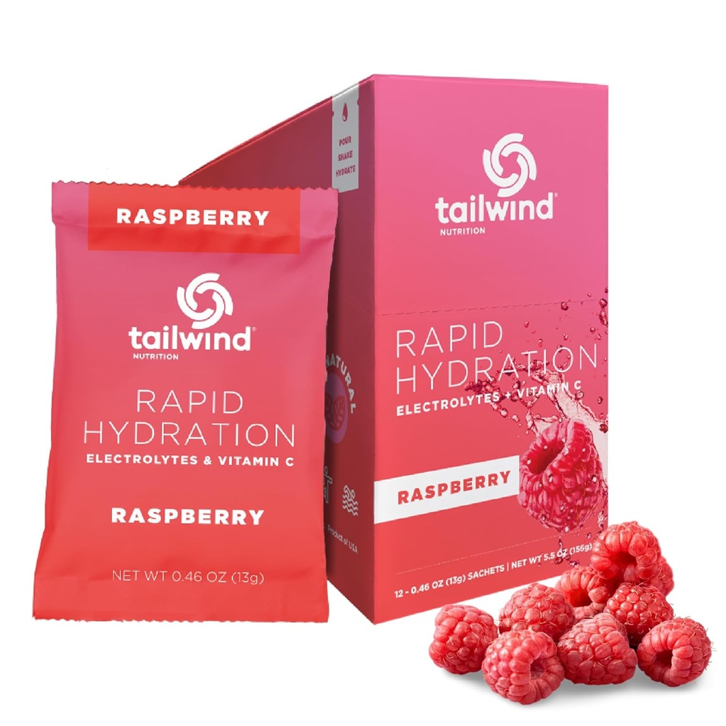 Tailwind Nutrición Hidratación rápida, Electrolyte & Hidratación Polvo, Vitamina C &amp; Sal del Mar Ejercicio Mezcla, Raspberry, Pack de 12 Pegatinas