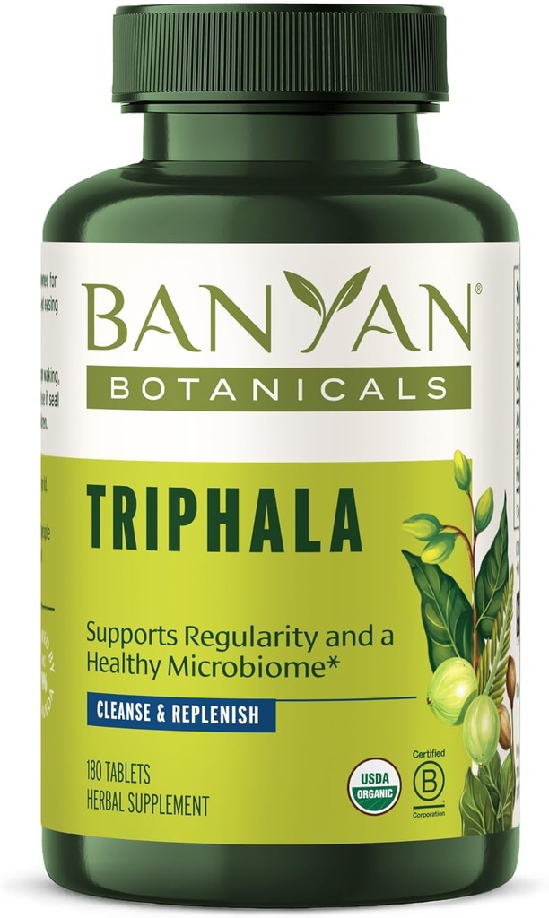 Banyan Botanicals Triphala Tablets - Organic Triphala with Amla, Haritaki & Bibhitaki – for Digestion, Elimination & Healthy Gut Microbiome* – 180 Tablets – Non-GMO Sustentably Sourced Vegan