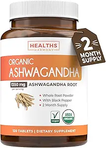 USDA Organic Ashwagandha Supplement - High Potency Ashwagandha Pills Made with Organic Black Pepper for Enhanced Absorption - Vegan Non-GMO Made in the USA &amp; Lab Verified (2 Months Supply)