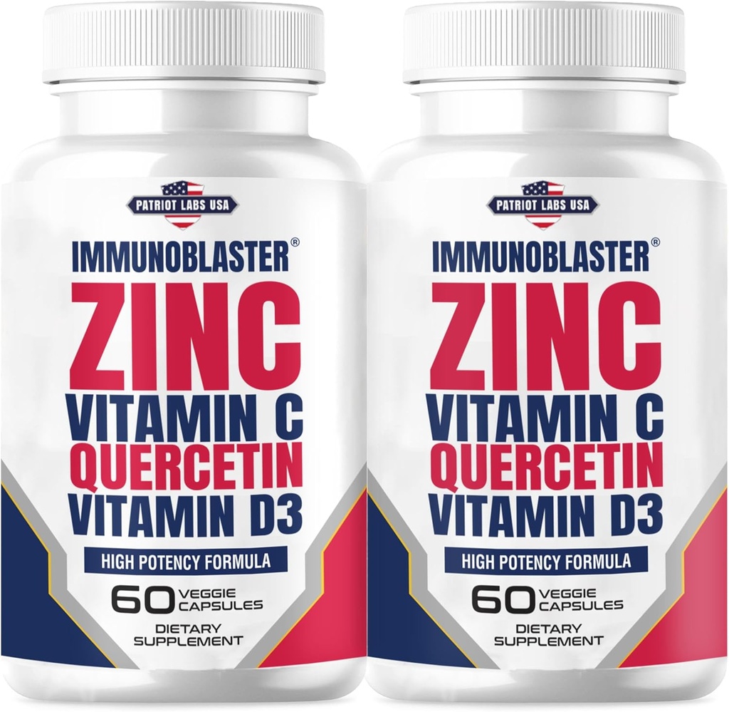 (2 Pack) InmunoBlaster Zinc Quercetin 500mg con vitamina D y C Antioxidante Immune Support High Potency Quercetin Zinc Suplemento para Hombres y Mujeres - Gluten, Soy, " Dairy Free - 120 Conde (Twin Pack)