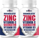 (2 Pack) InmunoBlaster Zinc Quercetin 500mg con vitamina D y C Antioxidante Immune Support High Potency Quercetin Zinc Suplemento para Hombres y Mujeres - Gluten, Soy, " Dairy Free - 120 Conde (Twin Pack)
