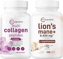 Micro Ingredientes Complejo Multi Collagen para Mujer &amp; Lions Mane Suplemento 240 Veggie Capsules Bundle 2 Pack ← Peptides Grass-Fed Collagen ← Superfood Mushroom Antioxidantes con L-Ergothioneine