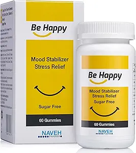 NAVEH PHARMA Be Happy Saffron Supplements for Adults – Stress-Relief, Focus Gummies with Saffron Extract, Vitamin D, and Vitamin B12 – Great-Tasting, Sugar-Free Mood Support Suplemento, 60 Ct.