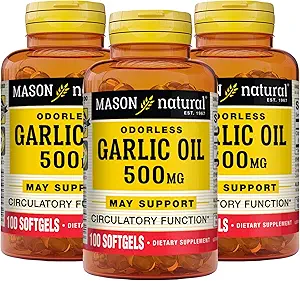 MASON Aceite de Ajo NATURAL 500 mg Suplemento de Sativum sin olor – Soporta Wellness General, 100 Softgels (Pack of 3)