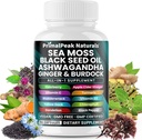 Sea Moss Black Seed Oil Ashwagandha Ginger Burdock Bladderwrack Turmeric &amp; Vitamina C Vitamina D3 con ACV Elderberry Chlorophyll Dandelion Yellow Dock Vegan Capsules - 60 Cuenta
