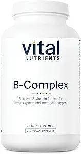 Nutrientes Vitales Vitamina B-Complex ANTE Vegan Complejo de alta potencia Vitaminas TENIDO B Vitaminas Apoyo Energía, Metabolismo y Salud del Corazón* TENIDO Gluten, Lácteo, Soy Gratis TEN 240 Cápsulas