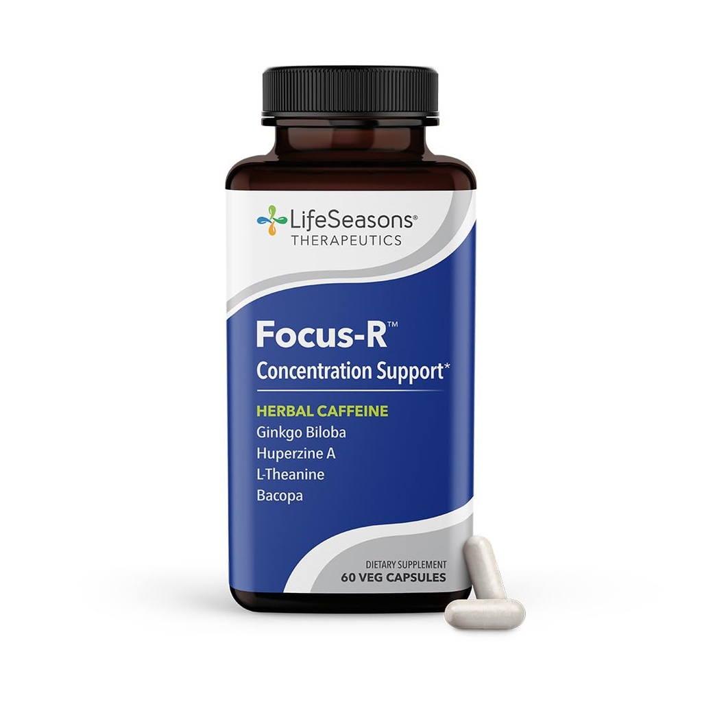 LifeSeasons - Focus-R - Concentration Support Supplement - All Ages - Enhances Mental Performance & Focus - Aumenta la atención Span - L-Theanine, Kava Kava, Bacopa, Vitamina B &amp; Más - (60 cápsulas)