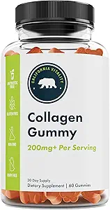 Collagen Gummy 200mg+ con vitamina C, vitamina E, biotina y zinc – Asistencia general – Sin gluten, sin gluten, sin lácteos – 60 Gummies – 30 Day Supply - Made in The USA