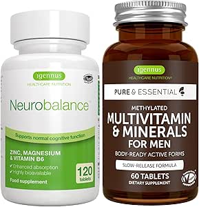 Neurobalance + Multivitamina &amp; Minerales para Hombres Bundle Vegan, Alta Absorción Zinc, Magnesio &amp; B6 Suplemento + Sujeto Multivitamina de Igennus
