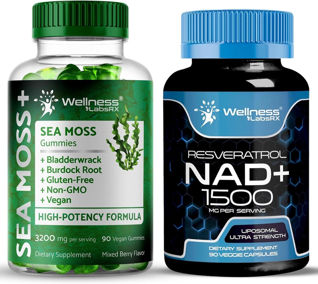 WELLNESS LABSRX NAD Suplemento, 1500mg - Sea Moss Gummies, 3200mg