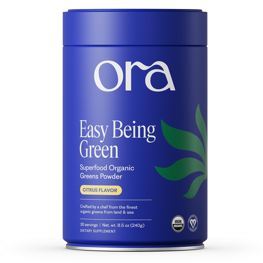Ora Organic Greens Powder - Vegan, Gluten-Free, Organic Super Greens Drink for Energy and Detox TEN Antioxidants & Adaptogenic Herbs TEN 20+ Superfood Greens Blend - Citrus Flavor, 30 Servings