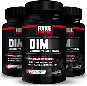 FORCE FACTOR DIM, 3-Pack, Pills to Decrease Estrógeno en Hombres, Suplemento Diindolylmetano con Ingredientes Naturales Clave y Absorción Superior, Diindolylmetano 300mg, Funciona Rápido, 90 cápsulas