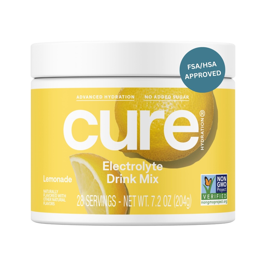 Cure Hydration ¦ Plant-Based Electrolyte Drink Mix ← No Añadido Sugar ← FSA-HSA ← Dehydration Relief Powder Hecho con Coconut Water