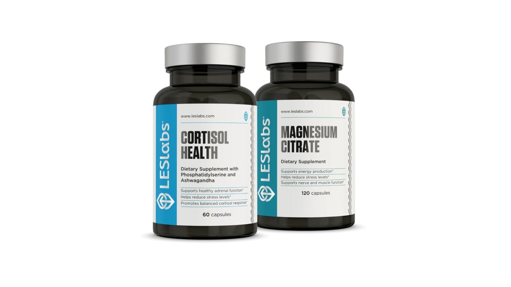 LES Labs Cortisol Health and Rest Bundle - Cortisol Manager &amp; Magnesium Duo for Relaxation and Restful Sleep Support