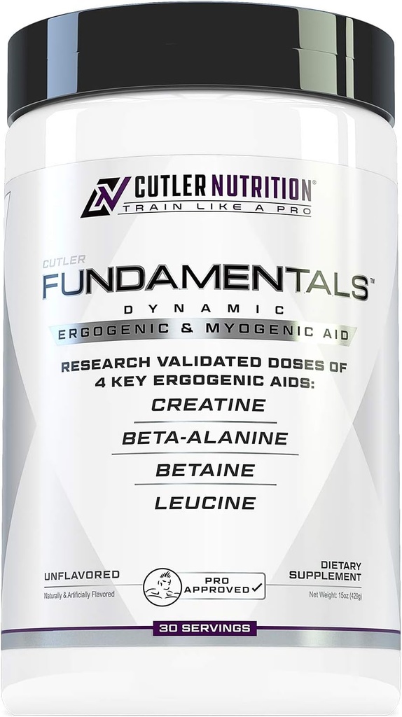 Fundamentos Intra o Post Workout Recovery Drink: 4 Key Ergogenic Aids for Maximum Performance and Muscle Growth: Creatine, Beta-Alanine, Betaine, and Leucine, 30 Servings, Unflavored