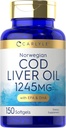 Carlyle Norwegian Cod Liver Oil Silencioso con EPA &amp; DHA Silencio 1245mg Silencio 150 Softgels ← Capsules líquidos