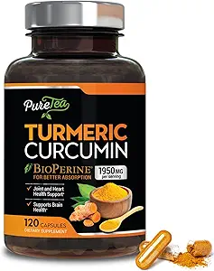 Suplemento de Curcumina Turmérica con BioPerine 1950mg, 95% Curcuminoides Estándarizados - Pepper Negro para la Absorción Avanzada, Complejo de Apoyo Conjunto Herbal, Extracto Tumérico de la Naturaleza No GMO - 120 cápsulas
