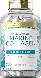 Carlyle Marine Collagen for Hair Skin and Nails  250 Caplets ← Peptides for Women and Men Silencio Tipo I with Calcium ← Non-GMO &amp; Gluten Free
