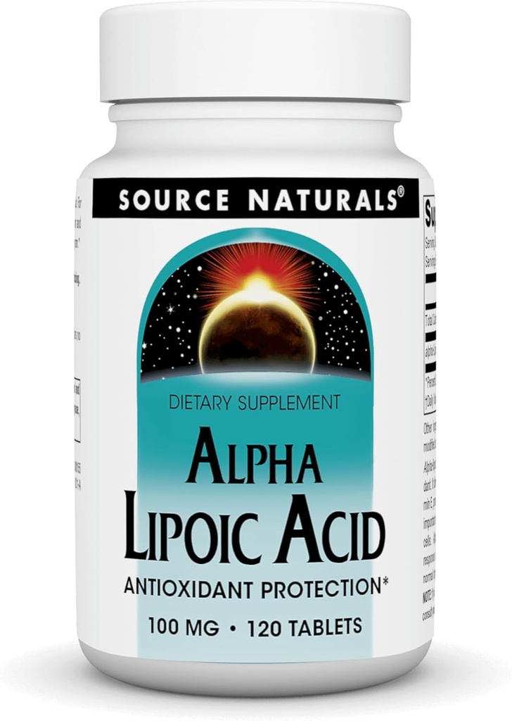 Fuente Naturales Ácido Lipoico Alfa apoya el metabolismo del azúcar saludable, función del hígado & generación de energía* - 100 mg - 120 tabletas