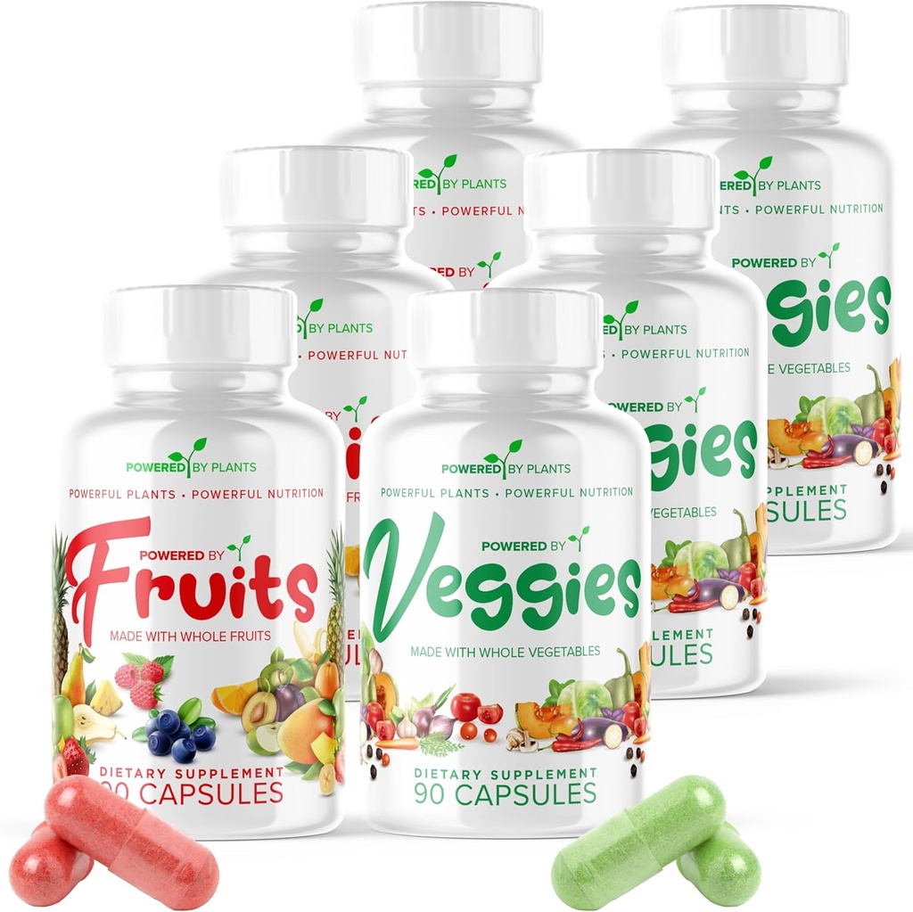 Frutas & verduras cápsulas - Superalimentos naturales empaquetados con vitaminas & minerales - Frutas &amp; Suplementos vegetales para adultos Pack de 6, 90 cápsulas