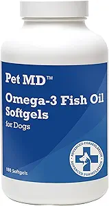 Pet MD – Omega 3 Fish Oil Suplemento para perros – Skin and Coat Support for Dogs – 180 Softgels