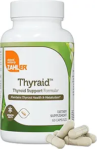 Zahler Thyraid - Complejo de soporte para tiroides con yodo, Zinc, L-Tyrosine, Ashwagandha, Forskholii - Soporte para tiroides puro para mujeres y hombres - Kosher Gluten Free Non-GMO Thyroid Supplement (60 Capsules)