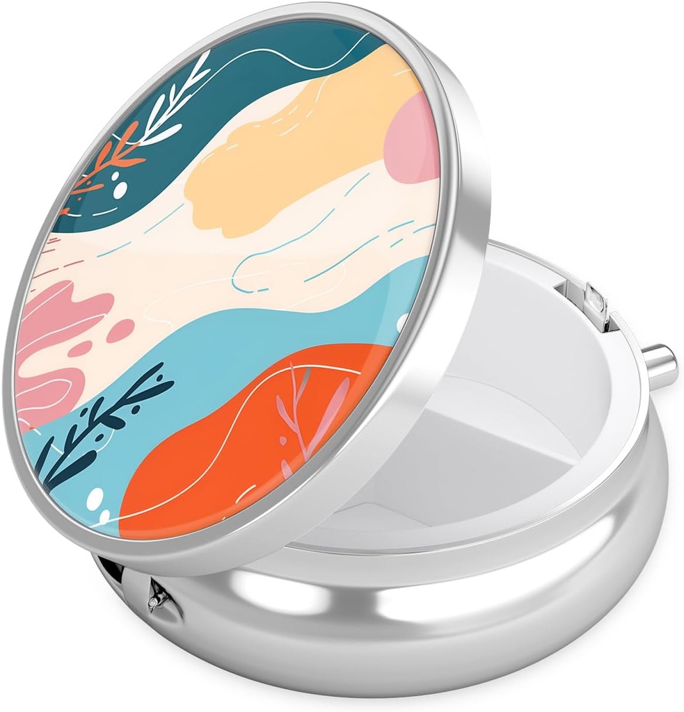Nipichsha Pill Box, Small Pill Case for Purse & Pocket, Cute Travel Medicine Organizer, Portable Medicine Container Holder to Hold Vitamins, Medication, Fish Oil & Supplement, A04-Art Style Pattern