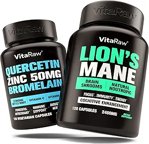 Lions Mane Mushroom Capsules + Zinc Quercetin con Bromelain Suplemento