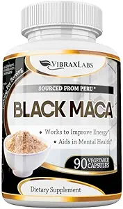 Black Maca Root Powder Capsules for Men & Women – 100% Wildcrafted Peruvian Gelatinized 1000mg, Supports Healthy Energy & Performance, High Potency & Absorption, Non GMO, 90 Capsules, Made in USA