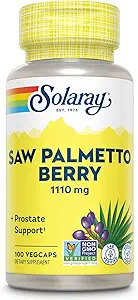 SOLARAY Saw Palmetto Berry 1110 mg, Organic Saw Palmetto for Men, Healthy Prostate Support from Fatty Acids & Plant Sterols, Non-GMO, Vegan & Lab Verified, 60-Day Guarantee, 50 Servings, 100 VegCaps