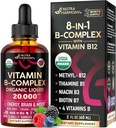 USDA Organic Vitamin B-Complex B5 Pantothenic Acid TEN B12 Methylcobalamin TEN B1 Thiamine TEN B6 Pyridoxine TEN B7 Biotin TEN B9 Folic TEN B3 Niacinamide - B Complex Liquid Drops, Made in USA Supplement, 2fl oz